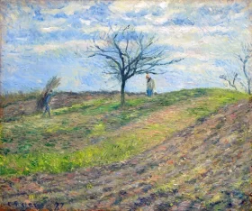 Ploughed Field in Winter with a Man Carrying a Bundle of Sticks 1877 by Camille Pissarro