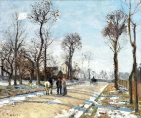 Route de Versailles, Louveciennes, Winter Sun and Snow 1870 by Camille Pissarro