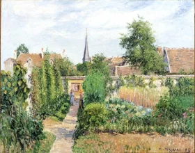 The vegetable garden and the Church at Eragny, 1899 by Camille Pissarro