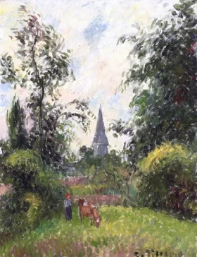 Le clocher de Bazincourt 1885 by Camille Pissarro
