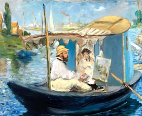 Monet Painting on His Studio Boat 1874 by Edouard Manet