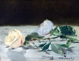 Two Roses on a Tablecloth by Edouard Manet