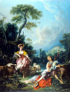 Pastoral with a Bagpipe Player 1749 by Francois Boucher