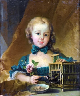 Portrait of Alexandrine Le Normant d'Étiolles, playing with a Goldfinch by Francois Boucher