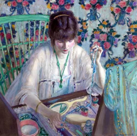 La Poudreuse (Woman Selecting A Necklace) by Frederick Carl Frieseke