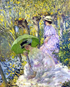 Two Young Women In A Garden by Frederick Carl Frieseke