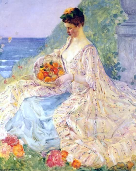 Woman With A Flower Basket by Frederick Carl Frieseke