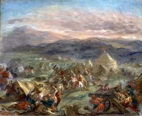 Botzaris Surprises the Turkish Camp and Falls Fatally Wounded by Eugene Delacroix