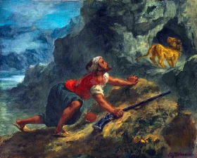 Arab Stalking a Lion by Eugene Delacroix