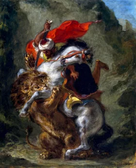 Arab Horseman Attacked by a Lion by Eugene Delacroix