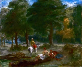 Greek Cavalry Men Resting in Forest 1858 by Eugene Delacroix
