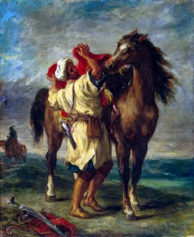 Arab Saddling His Horse 1855 by Eugene Delacroix