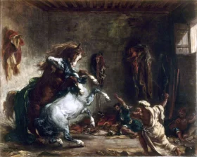 Arab Horses Fighting in a Stable, 1860 by Eugene Delacroix
