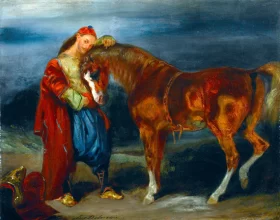 Young Turk Stroking His Horse 1825 by Eugene Delacroix