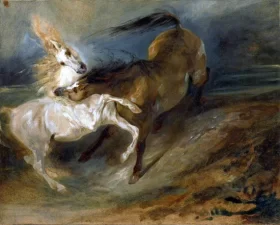 Two Horses Fighting in a Stormy Landscape, Ca. 1828 Copy.png by Eugene Delacroix
