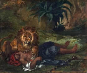 Lion Mauling a Dead Arab 1847 by Eugene Delacroix