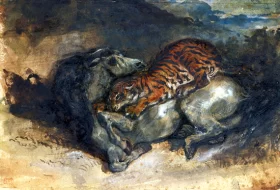 Tigre Attaquant Un Cheval by Eugene Delacroix