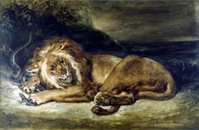 Lion and Snake 1846 by Eugene Delacroix