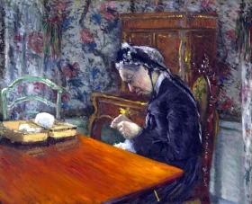Mademoiselle Boissière Knitting 1877 by Gustave Caillebotte