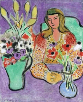 Jeune fille aux anémones sur fond violet by Henri Matisse