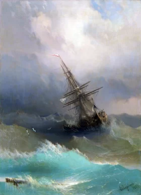 Ship in the stormy sea by Ivan Aivazovsky