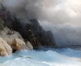 Survivors of a shipwreck on a rocky path by Ivan Aivazovsky