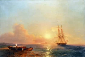 Ship with 26 Cannons by the Shoreline 1852 by Ivan Aivazovsky