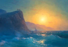 View of a Steep, Rocky Coast and a Rough Sea at Sunset, 1883 by Ivan Aivazovsky