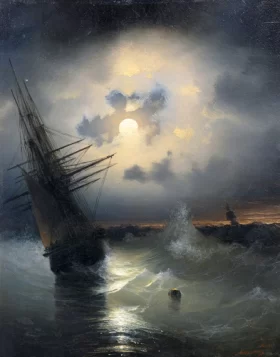 Sailing Ship on the Sea at Moonlight by Ivan Aivazovsky