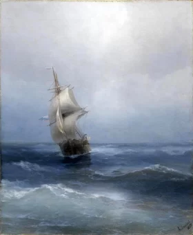 A Russian two-master on the open sea., 1885 by Ivan Aivazovsky
