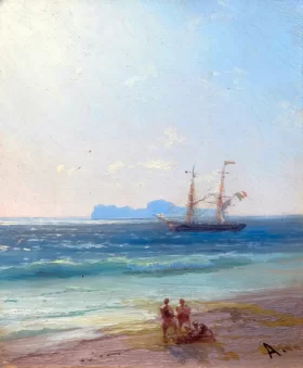 View from the coast towards the sea with two-master by Ivan Aivazovsky