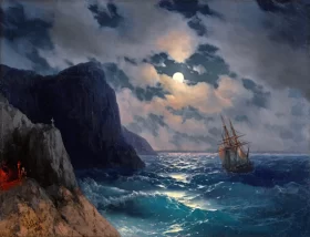 Passing Ship on a Moonlit Night by Ivan Aivazovsky