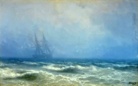 Fog over the Sea (A Storm at Sea) 1884 by Ivan Aivazovsky