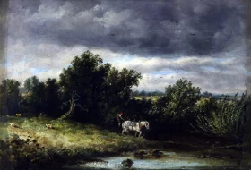Landscape with two horses and a brook by John Constable