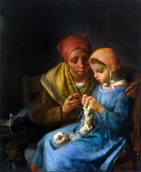 The Knitting Lesson 1869 by Francois Millet