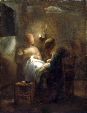 Women Sewing By Lamplight (La Veillée) by Francois Millet