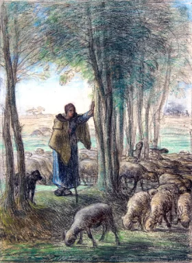 A Shepherdess and her Flock In the Shade of Trees by Francois Millet