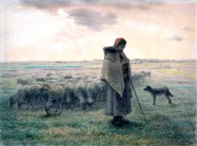 Shepherdess with her Flock and Dog by Francois Millet