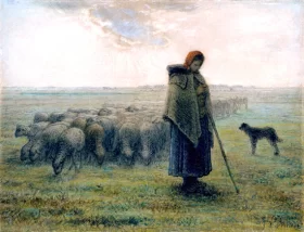 Shepherdess and her Flock by Francois Millet