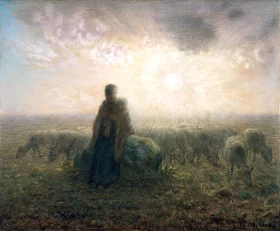 Shepherdess and Flock at Sunset by Francois Millet
