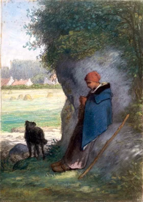 Shepherdess Knitting, Outside the Village of Barbizon by Francois Millet