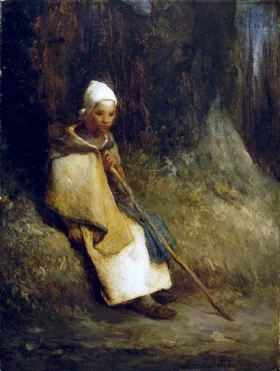 Shepherdess Sitting at the Edge of the Forest by Francois Millet