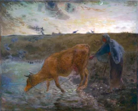 Peasant Watering her Cow, Evening by Francois Millet