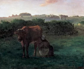 Woman Milking a Cow by Francois Millet