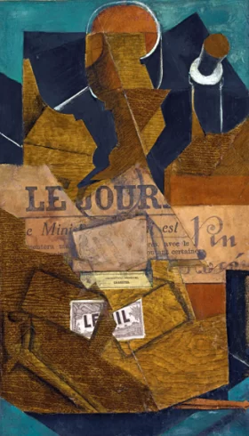 Tabac, Journal et Bouteille de Vin Rosé 1914 by Juan Gris