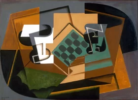 Chessboard, Glass, and Dish 1917 by Juan Gris