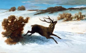 Deer Running in the Snow by Gustave Courbet