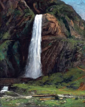 Un Pont Piétonnier Et Une Cascade En Montagne by Gustave Courbet