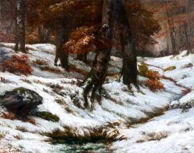 Paysage De Neige avec arbres Et Rochers by Gustave Courbet
