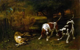 Hunting Dogs with Dead Hare 1857 by Gustave Courbet